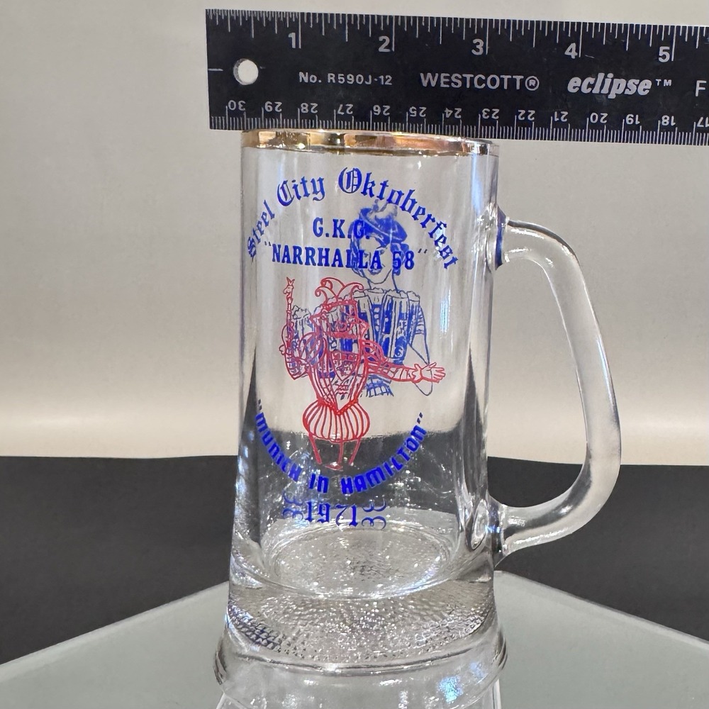 Vintage 1971 Gold Rim Clear Glass Weighted Textured Base Oktoberfest Beer Mug - Picture 9 of 9